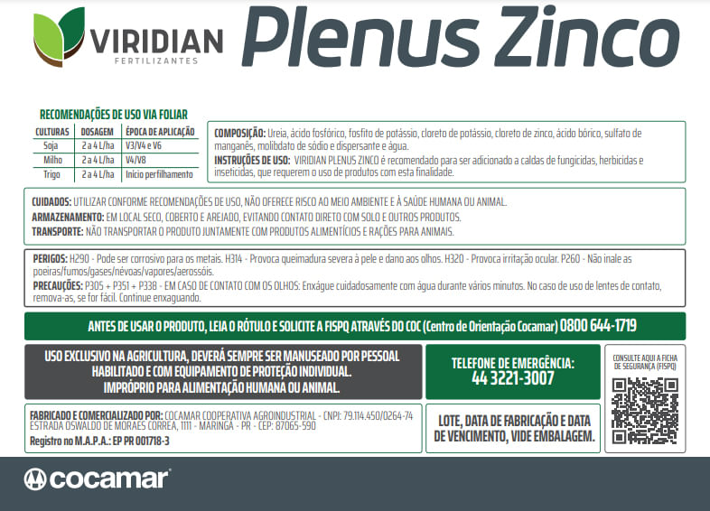 Viridian Plenus Zinco 20 Litros