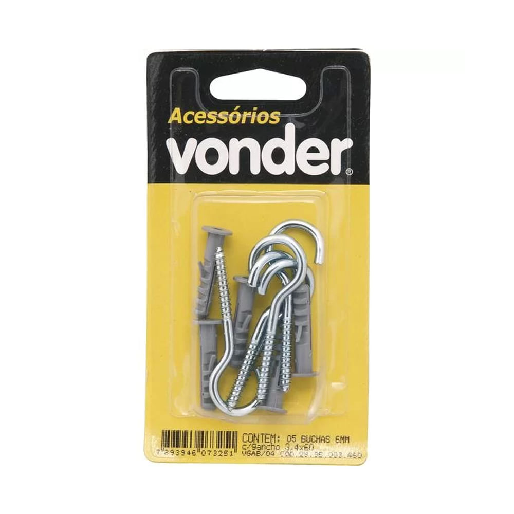 Bucha Vonder 6mm com Gancho 3,4mm x 60mm