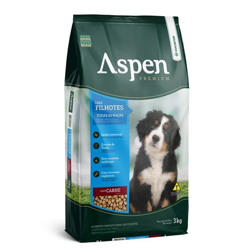 Ração Aspen Premium Filhotes Sabor Carne 3kg (Fardo com 5 unidades)