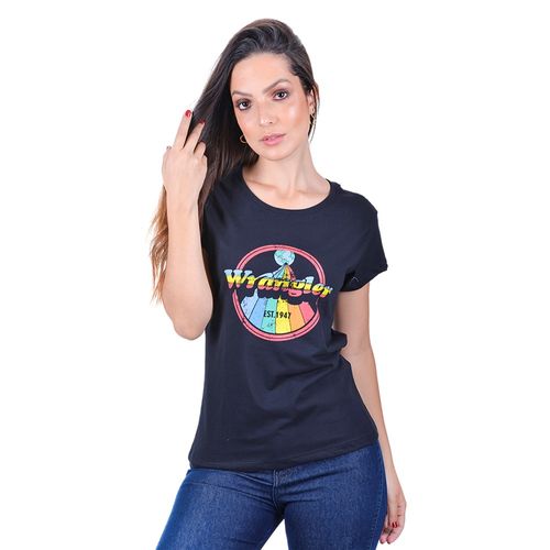 T-shirt Feminina Wrangler Baby Look Rainbow