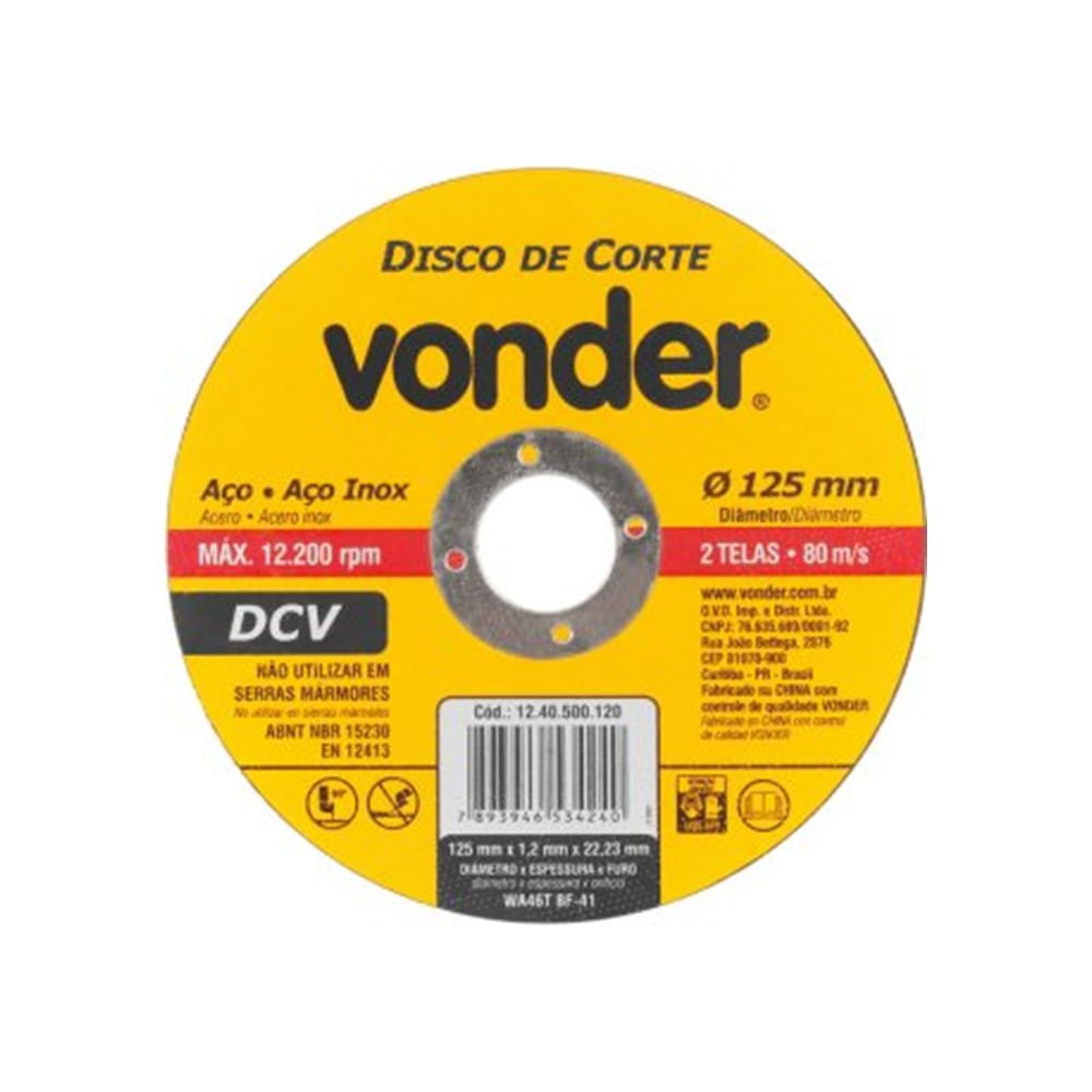 Disco de Corte Fino Vonder 4 1/2 X 1 mm