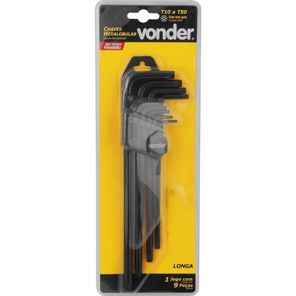 Jogo de Chaves Hexalobular 9Pc T10-T50 Vonder