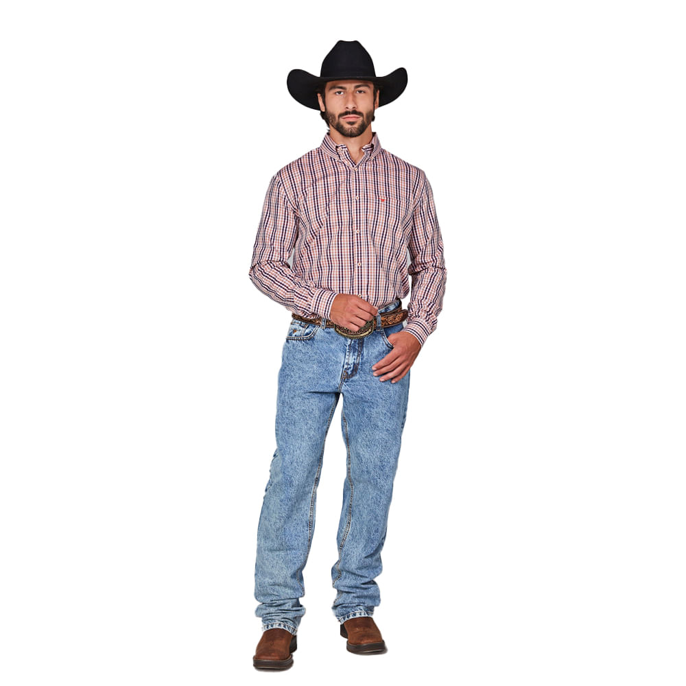 Camisa Masculina Manga Longa Custom Fit Xadrez M