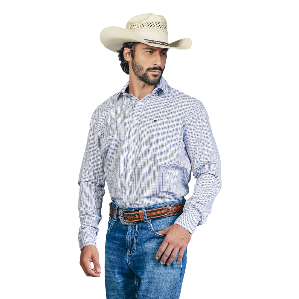 Camisa Masculina Manga Longa Custom Fit Xadrez M