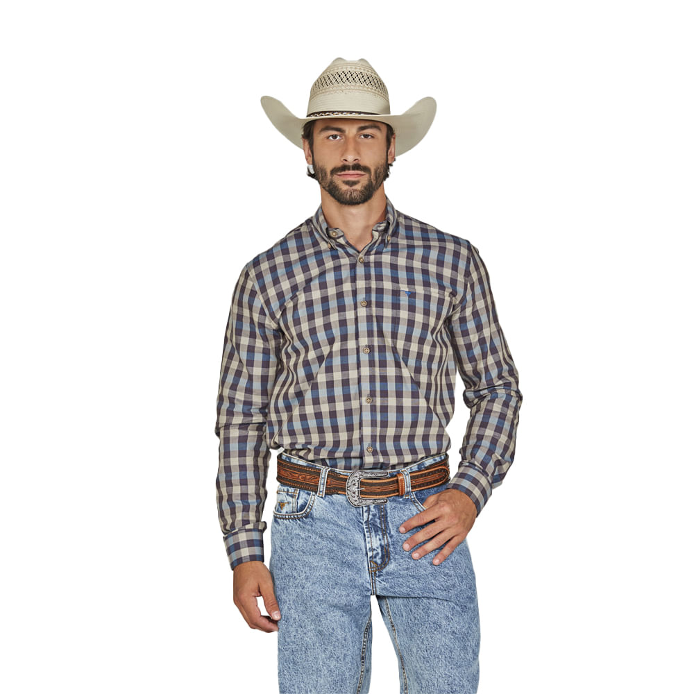 Camisa Masculina Manga Longa Custom Fit Xadrez P
