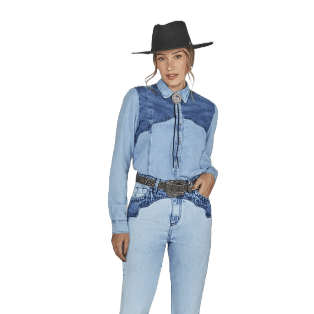 Camisa Feminina Manga Longa Overshirt Jeans PP
