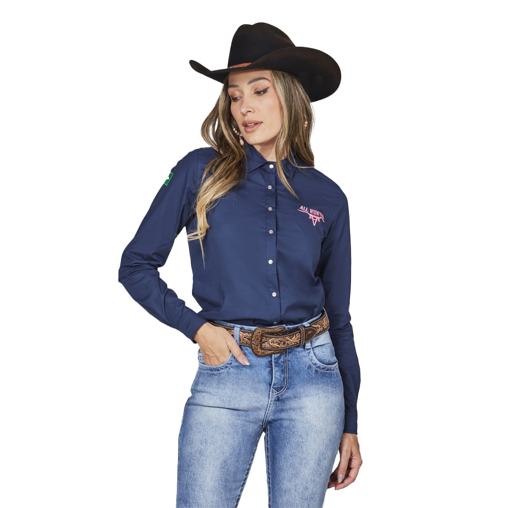 Camisa Feminina Manga Longa Básica Bordada Competição PP