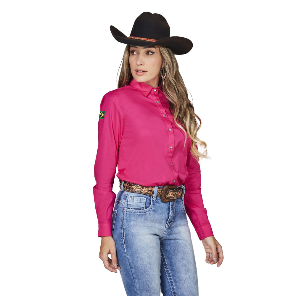 Camisa Feminina Manga Longa Básica Bordada Competição PP