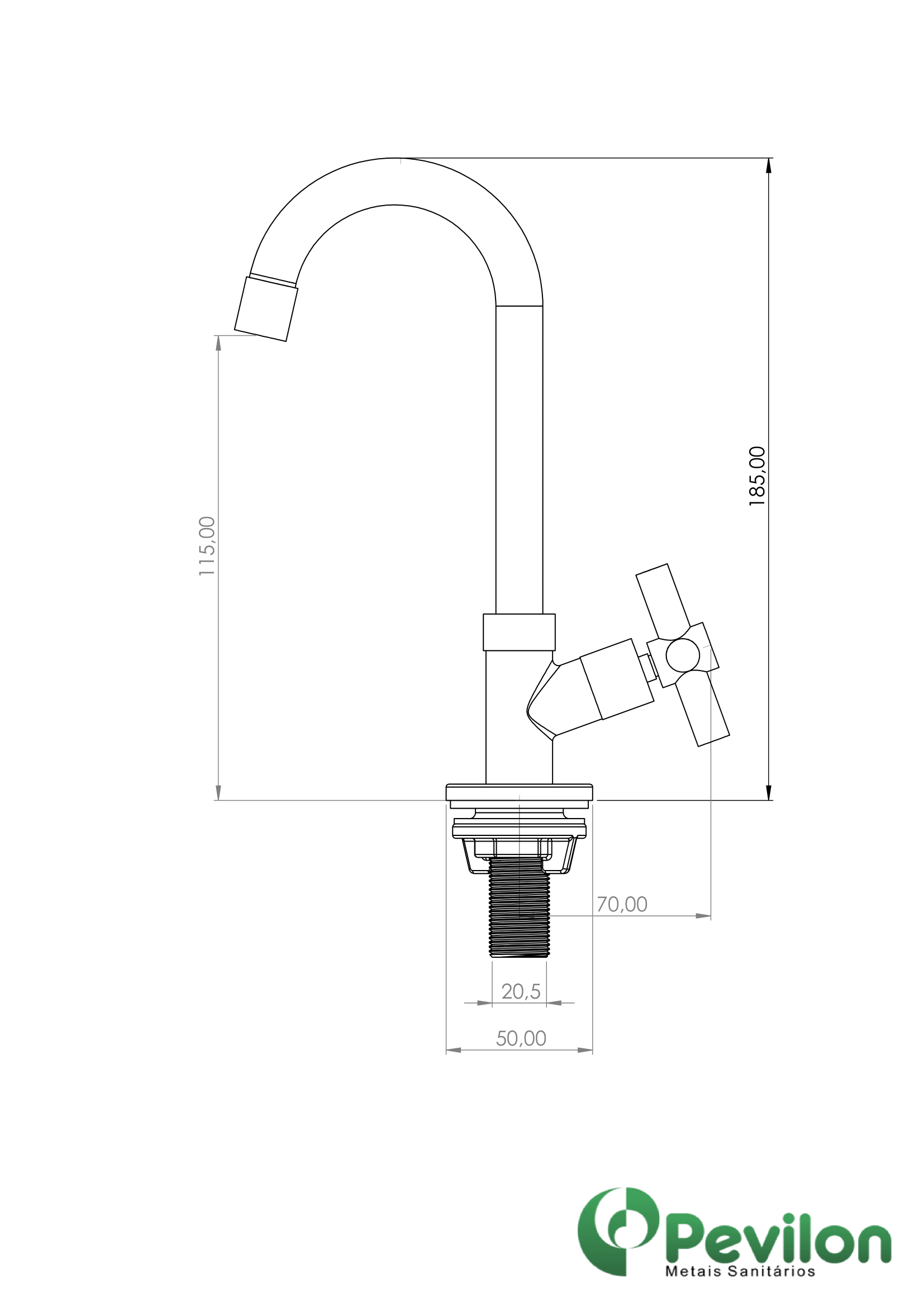 Torneira Cozinha Ravena Bancada 1/4 Bica Alta C31 3191 - Pevilon