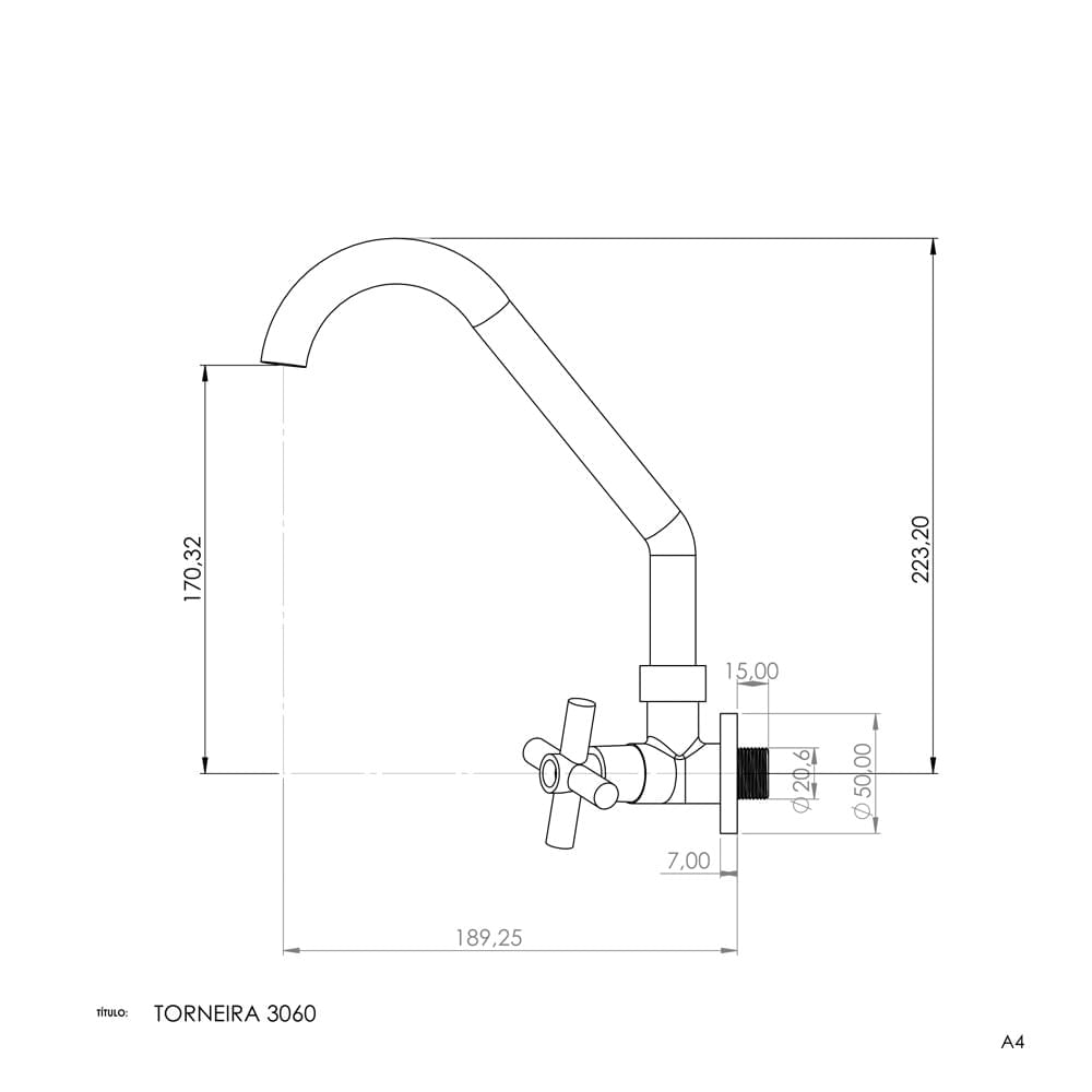 Torneira Cozinha Parede 1/4 Bica Alta Ravena Cromado C31 3060 - Pevilon