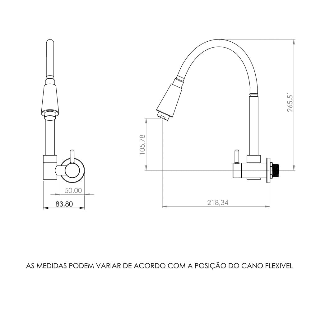 Torneira De Cozinha Gourmet Sanremo Parede Com Tubo Flexivél 1/4 Jato C28 1265 - Pevilon
