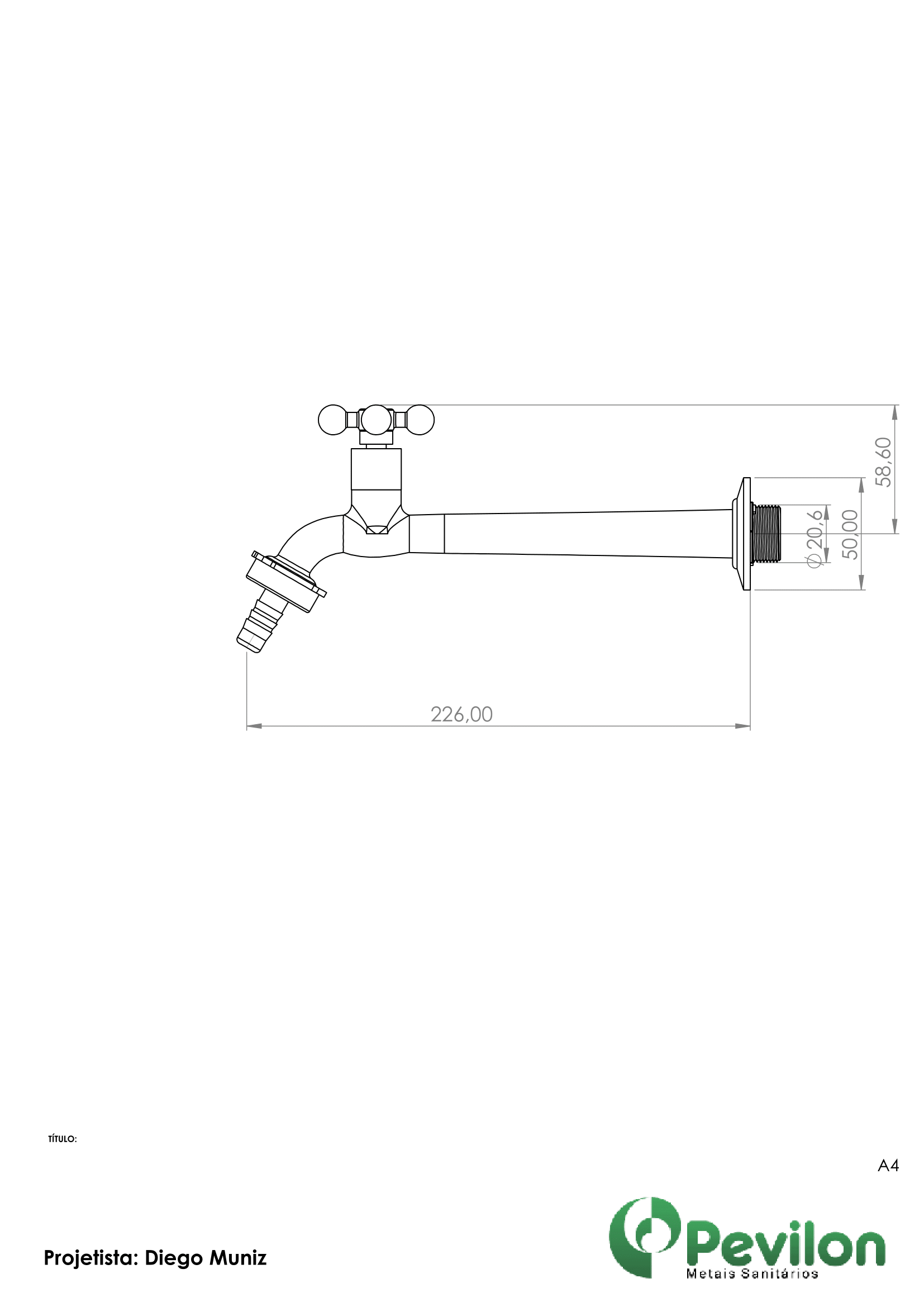 Torneira Cozinha De Parede Ravena Com Bico Dn15/dn20 C31 1163 - Pevilon