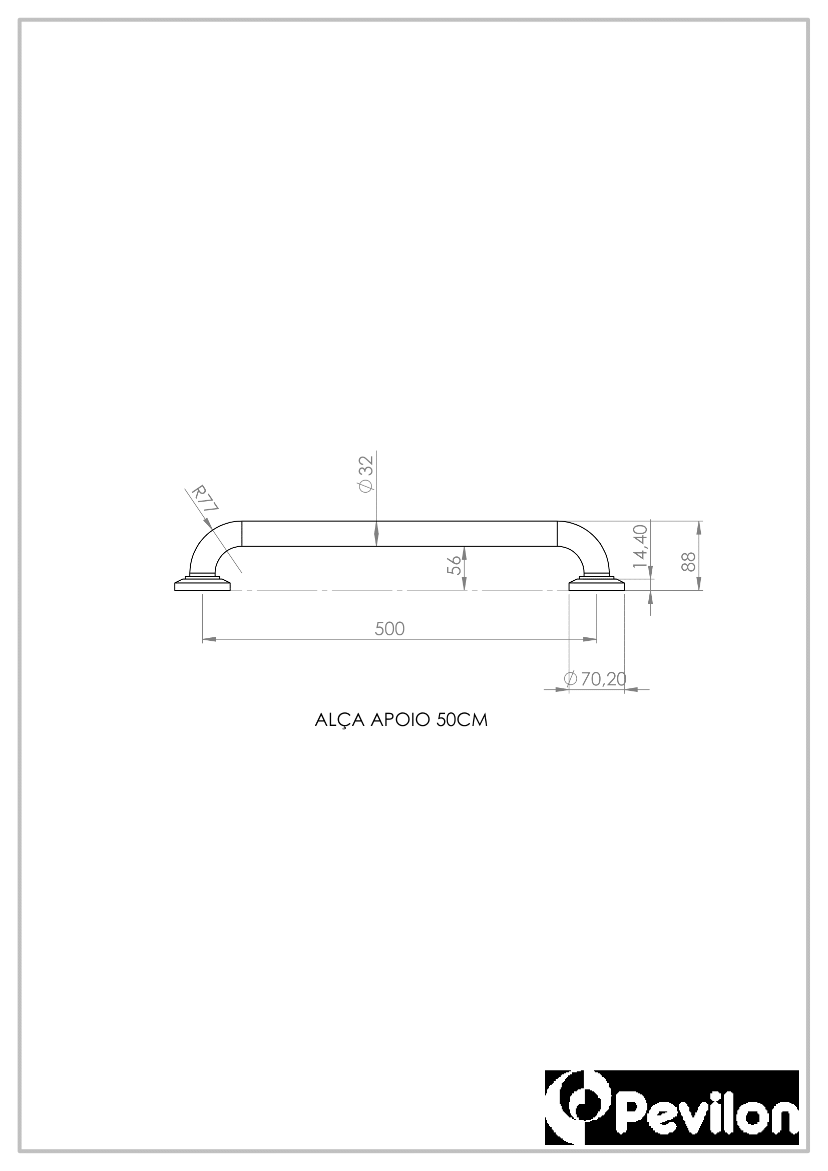 Barra De Apoio Reta  50 Cm Aluminio Soft 1.1/4 Pne/pcd - Pevilon