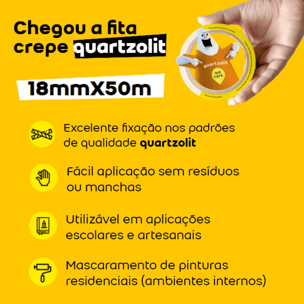 Fita Crepe Uso Geral 18mmx50m - Quartzolit