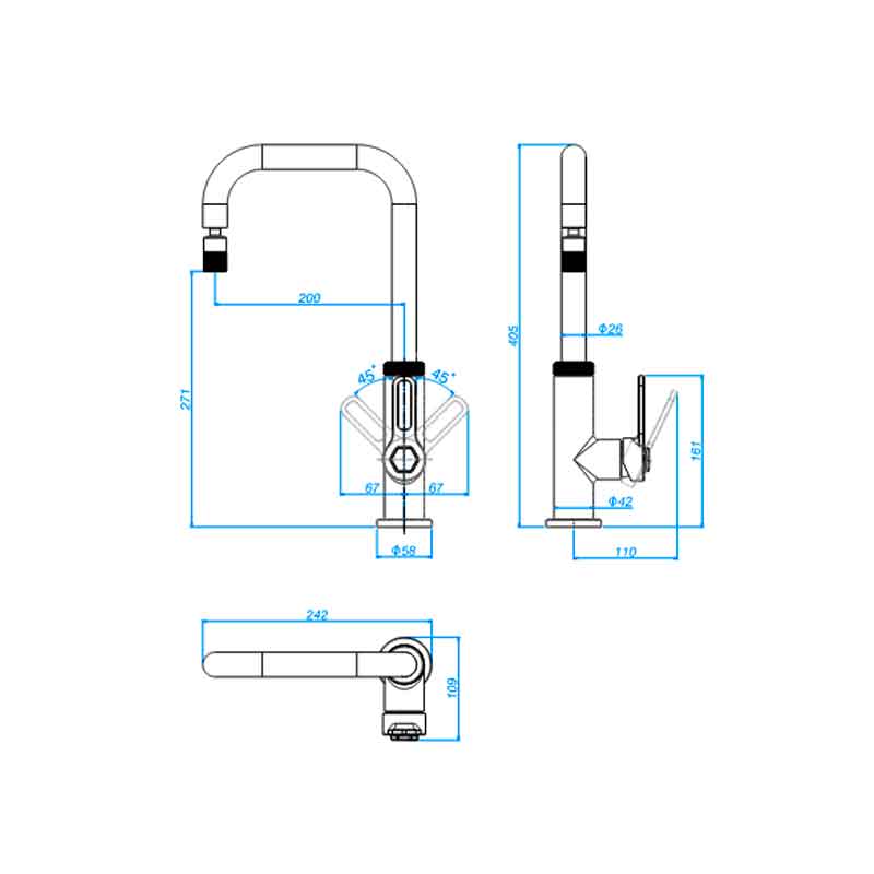 Misturador Monocomando Urban Industrial Inox Cozinha Mesa Bica Movel Quadrado (10 A 40mca) - Deca
