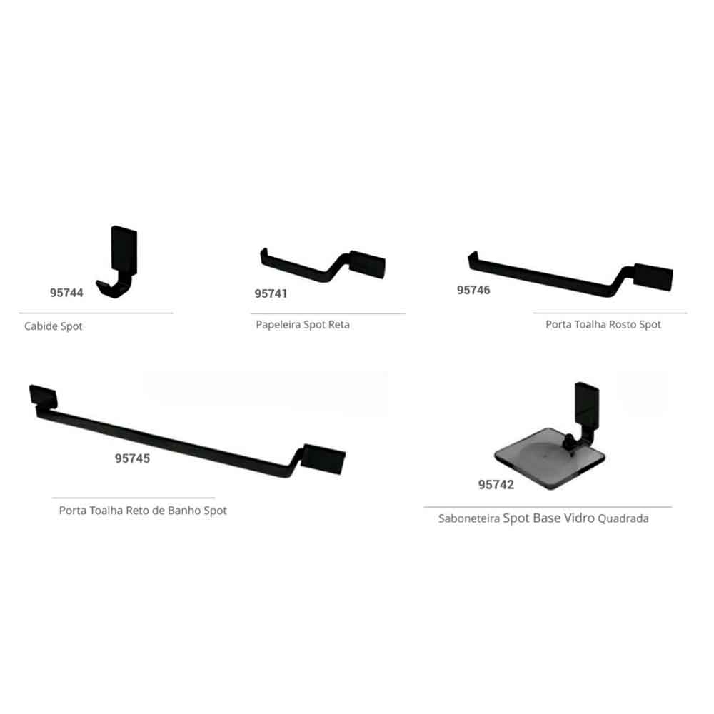 Spot Aluminio Preto Kit Acessorios Banheiro 5 Pecas - Pevilon