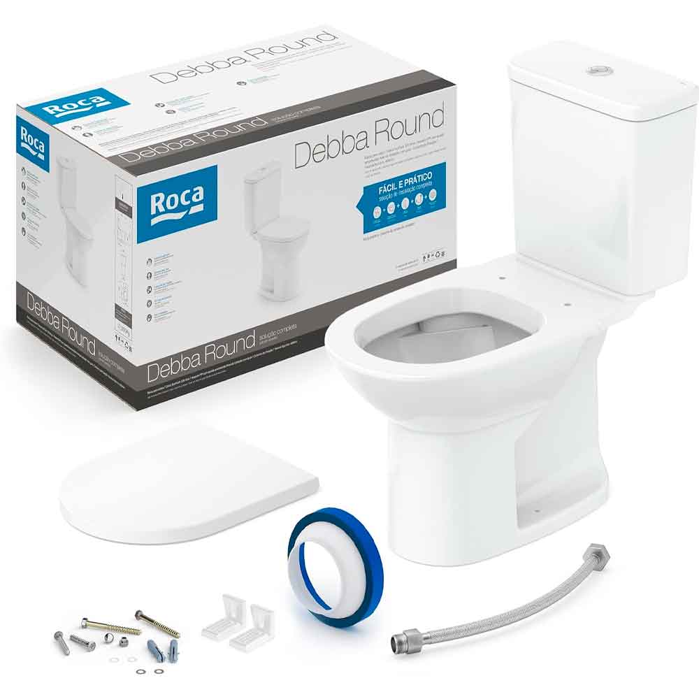 Kit Bacia  C/ Caixa Debba Round Branco 3/6 Lts+compl Instalacao+assento Pp Soft Close - Roca Louça