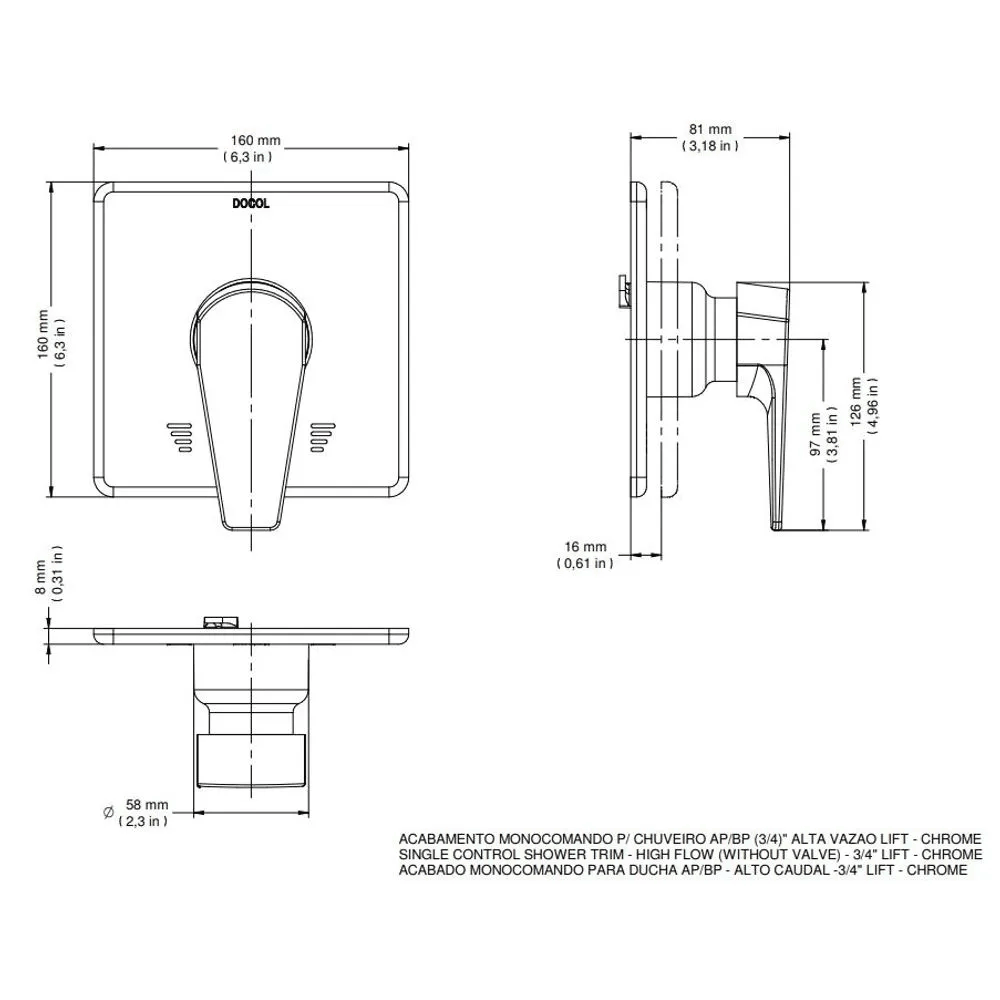Kit 2 Acabamentos Monocomando Lift Baixa Pressão 3/4 - Docol