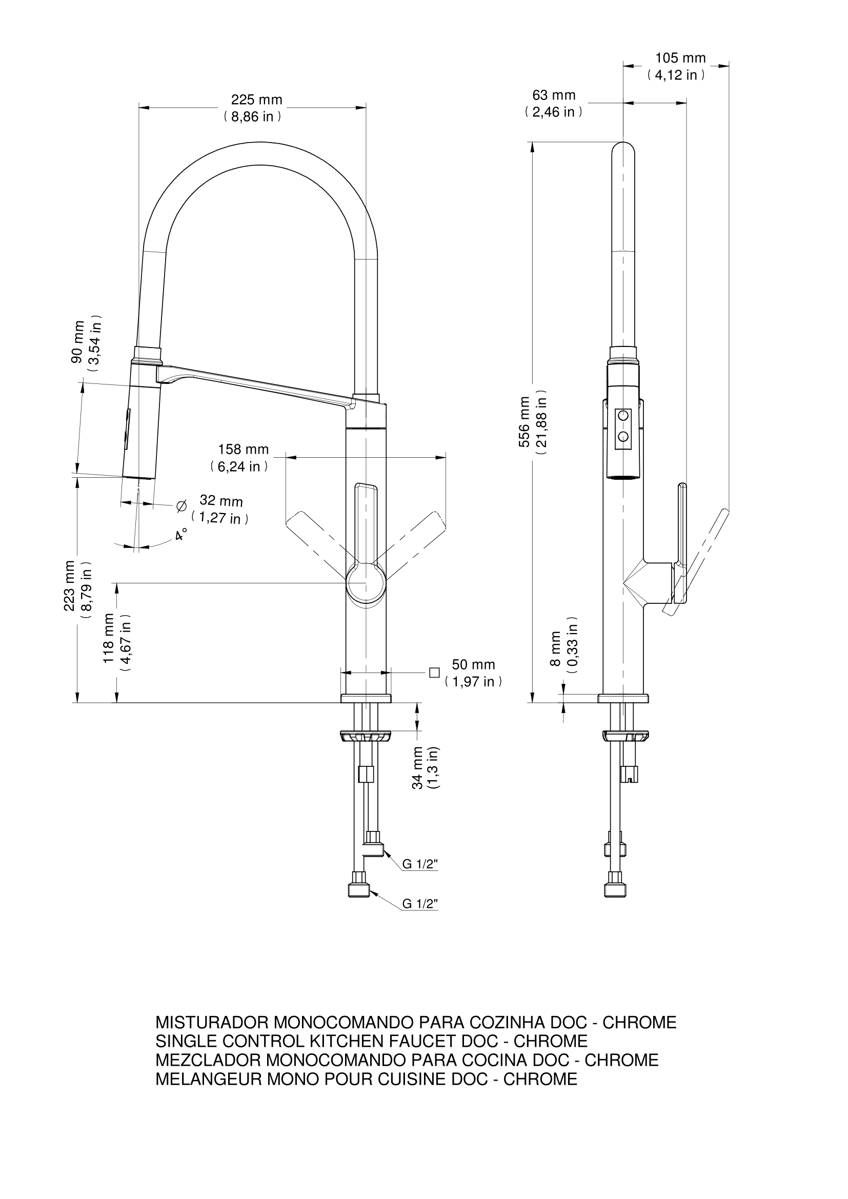 Misturador Monocomando Para Cozinha Mesa Doc Preto - Docol