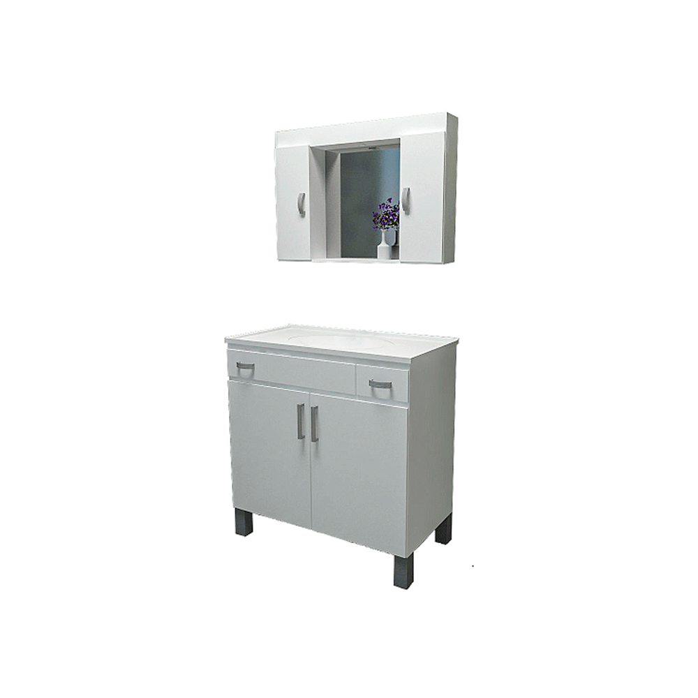 Kit Gabinete Ferrara Espelheira+balcao C/pe+bancada Branco - Gabinetto