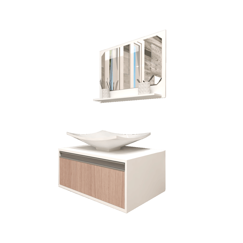 Kit Gabinete Maranata Espelheira+balcao+cuba 60x40x44 Branco C/ Griggio - Gabinetto