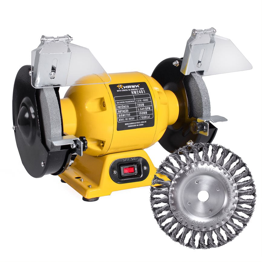 Moto Esmeril De Bancada 200W 127V 3.540Rpm Hw2401 Hawk