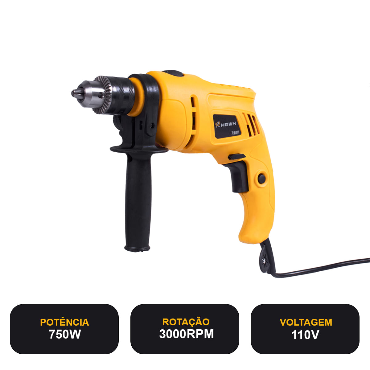 Furadeira De Impacto 13Mm 750W 3000Rpm 127V Hw2041 Hawk